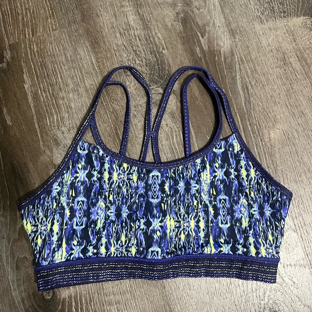 Gaiam Chic Blue and Yellow Patterned Sports Bra